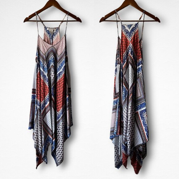 American Rag Cie Boho Patchwork Halter Spaghetti Strap Scarf Swing Dress Size XL - Picture 12 of 12